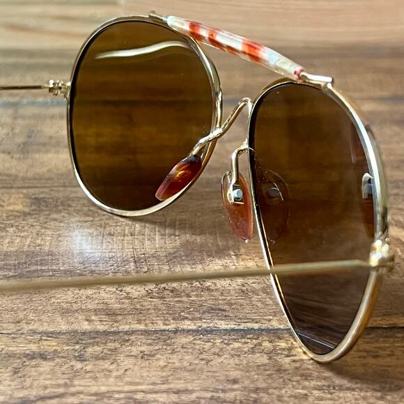 Vintage 70s Aviator Sunglasses Cable Temple Wrap Ear Gold Metal Frame Brown Lens main image 5